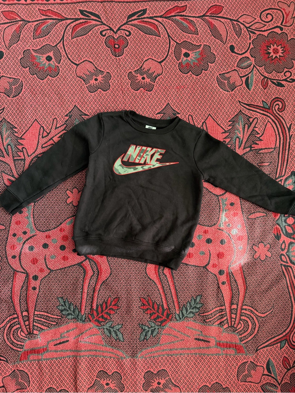 Nike Black Sweatshirt with Red-Outlined Camo Swoosh